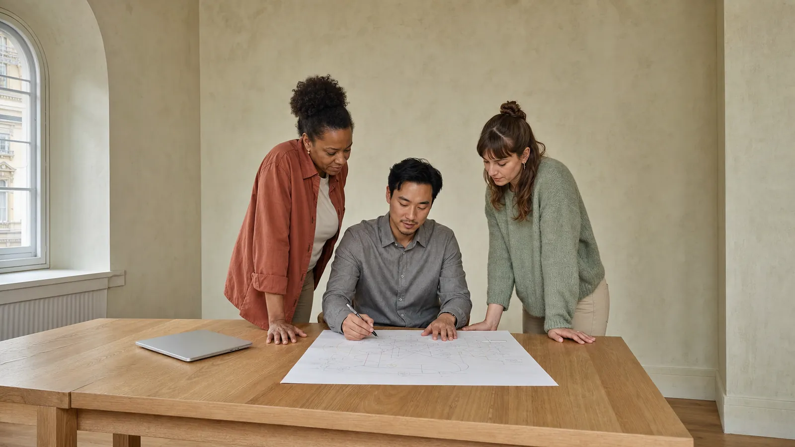 A small team reviewing a plan together